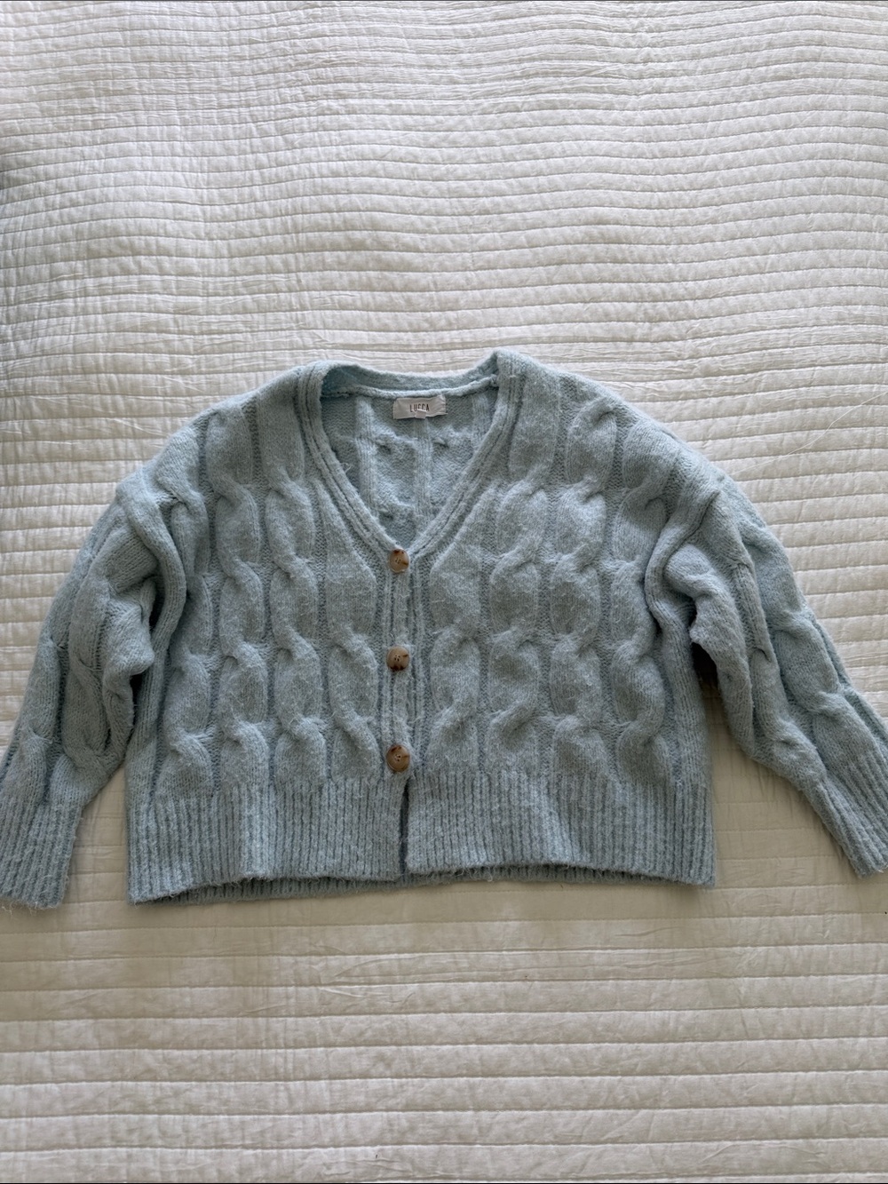 Cozy Cable V-Neck Cardigan Sweater - Light Blue